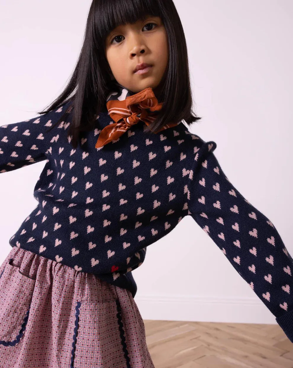 MyLove Navy Hearts Double Jacquard Knit Sweater