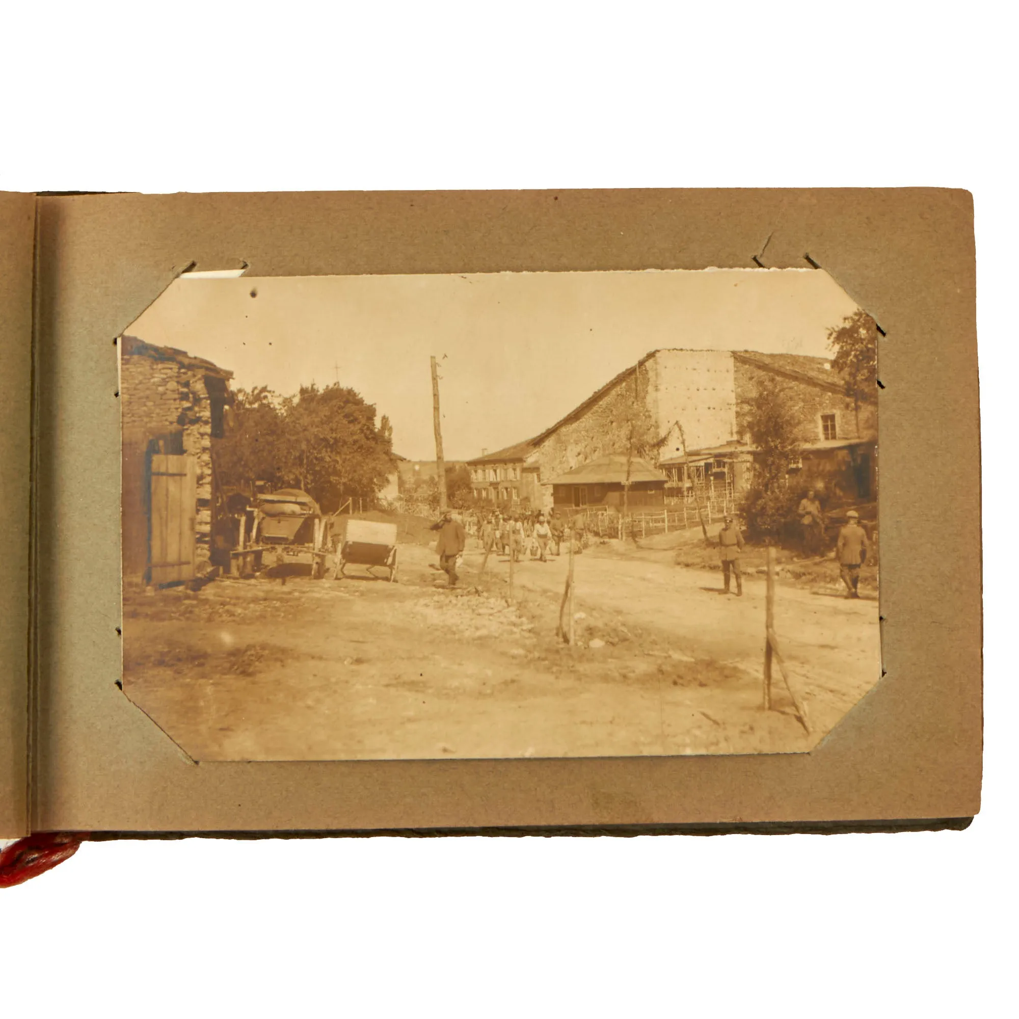 Original Imperial German WWI Photo Album with Unexploded Bomb, Ruins, and Ossuary Skulls with Unit Photos - 44 Photos & Postcards Total