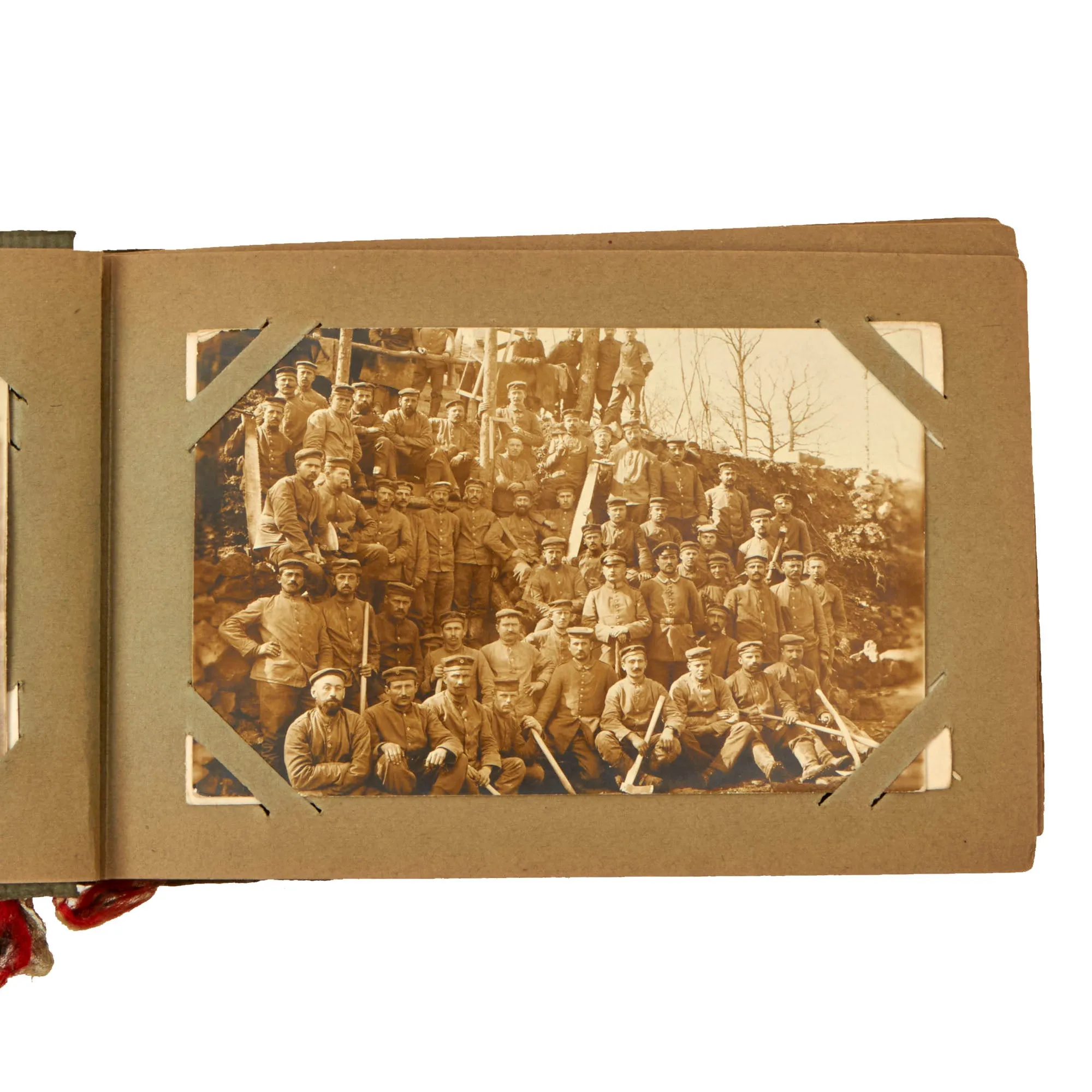 Original Imperial German WWI Photo Album with Unexploded Bomb, Ruins, and Ossuary Skulls with Unit Photos - 44 Photos & Postcards Total