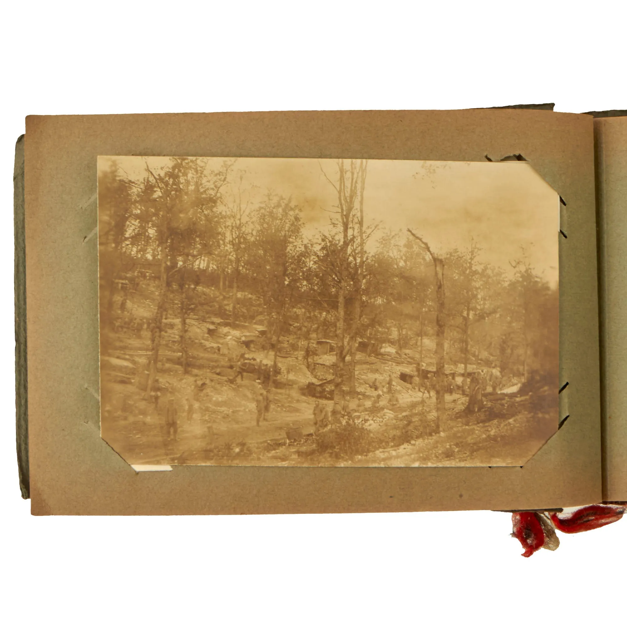 Original Imperial German WWI Photo Album with Unexploded Bomb, Ruins, and Ossuary Skulls with Unit Photos - 44 Photos & Postcards Total