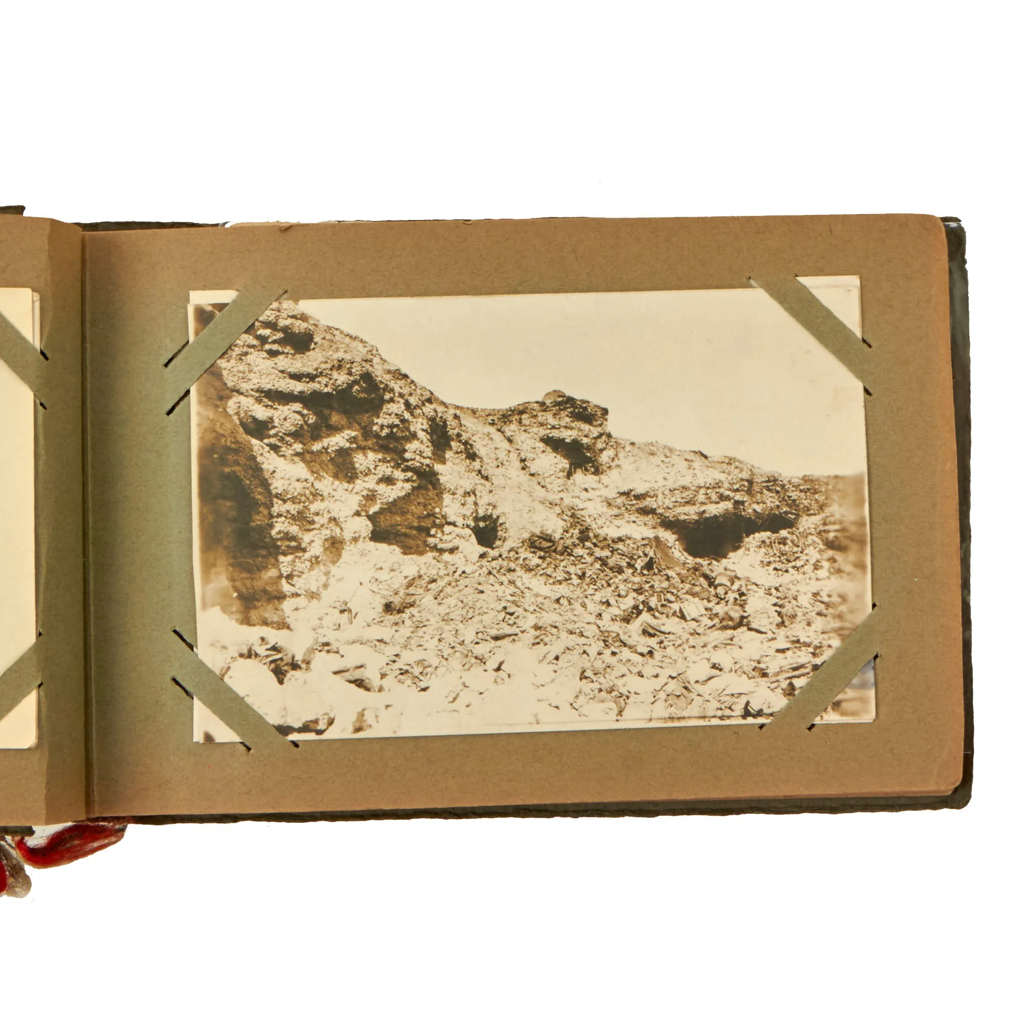 Original Imperial German WWI Photo Album with Unexploded Bomb, Ruins, and Ossuary Skulls with Unit Photos - 44 Photos & Postcards Total