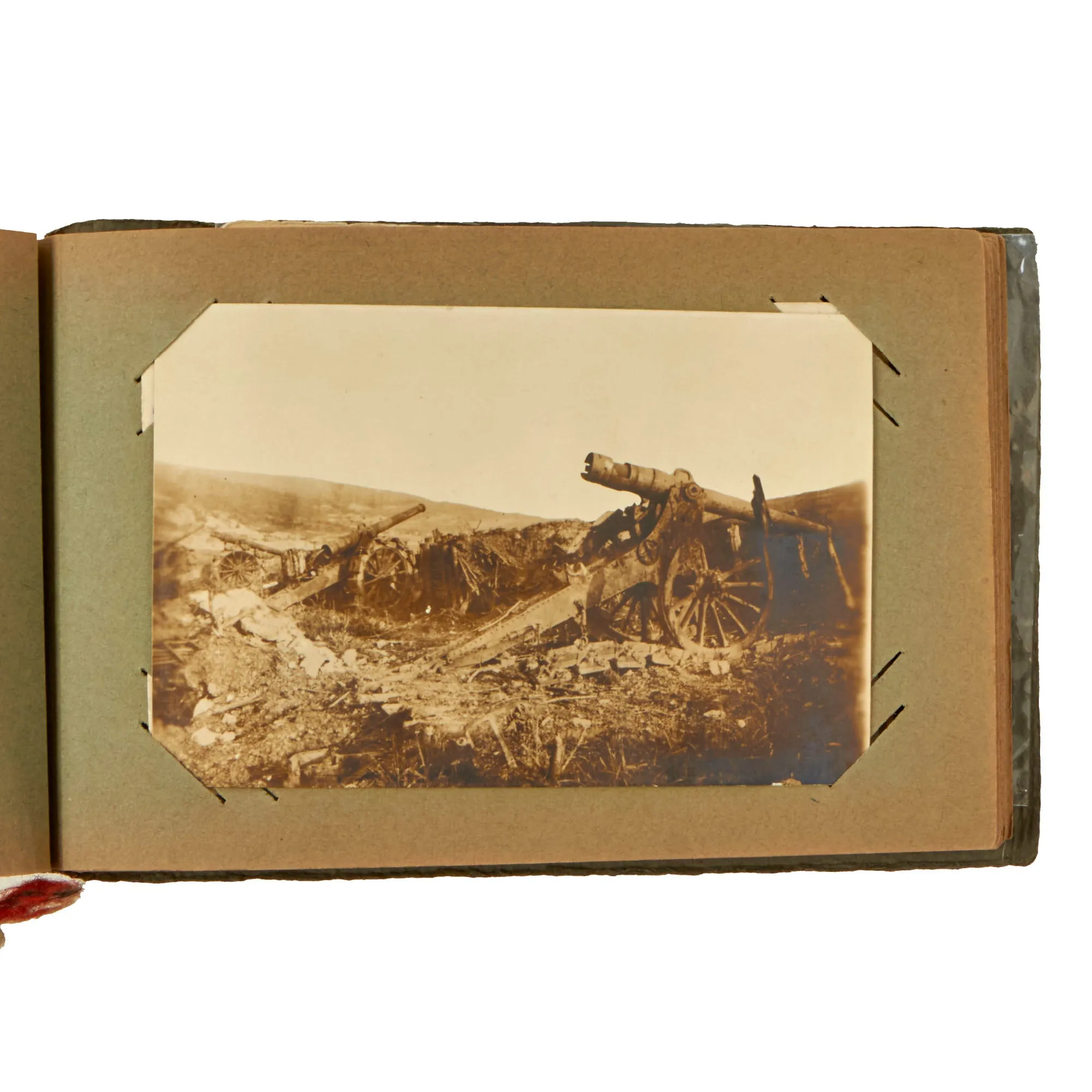Original Imperial German WWI Photo Album with Unexploded Bomb, Ruins, and Ossuary Skulls with Unit Photos - 44 Photos & Postcards Total