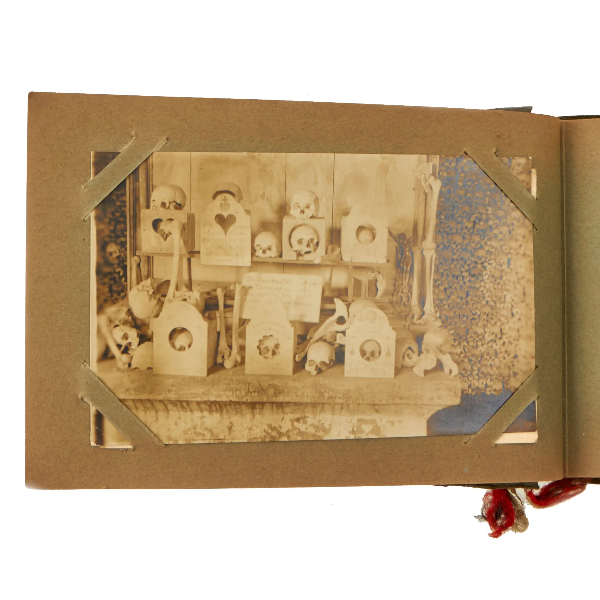 Original Imperial German WWI Photo Album with Unexploded Bomb, Ruins, and Ossuary Skulls with Unit Photos - 44 Photos & Postcards Total