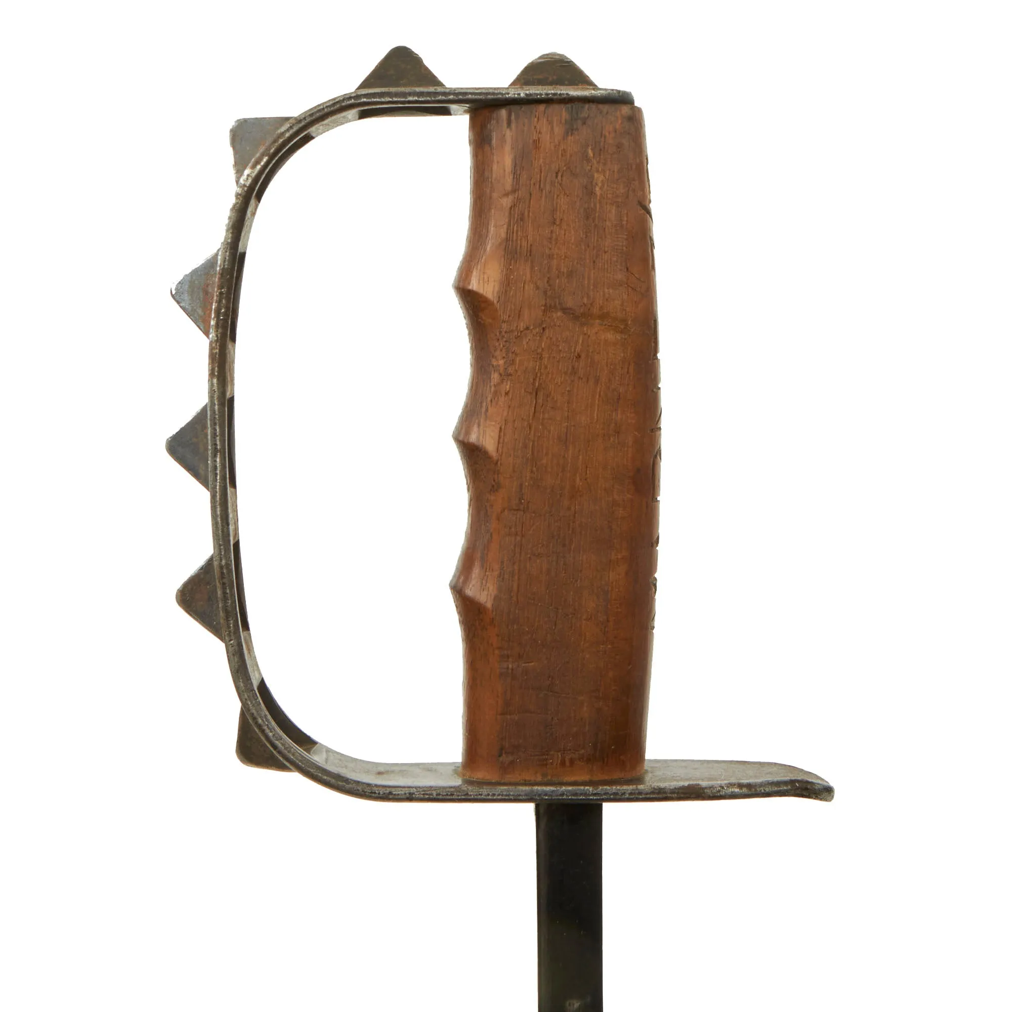 Original U.S. WWI Aisne-Marne Offensive Carved M1917 Knuckle Duster Trench Knife with Original Scabbard - Scarce
