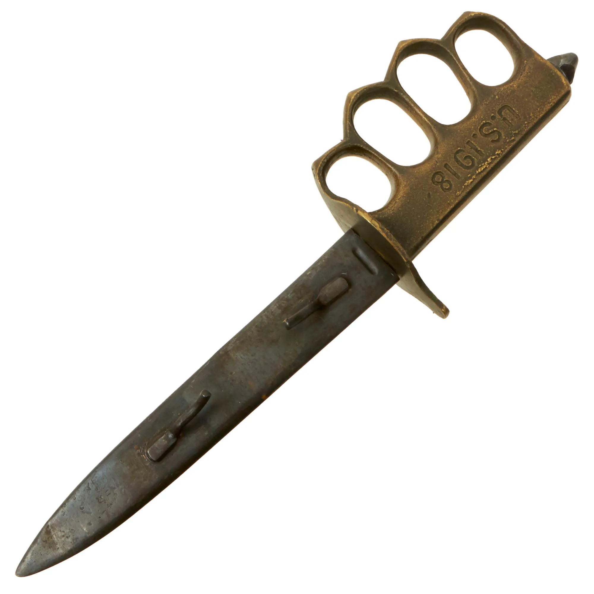 Original U.S. WWI Model 1918 French Made Mark I Trench Knife by AU LION with Correct Steel Scabbard