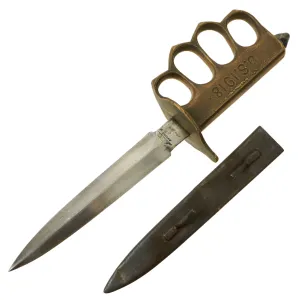 Original U.S. WWI Model 1918 French Made Mark I Trench Knife by AU LION with Correct Steel Scabbard