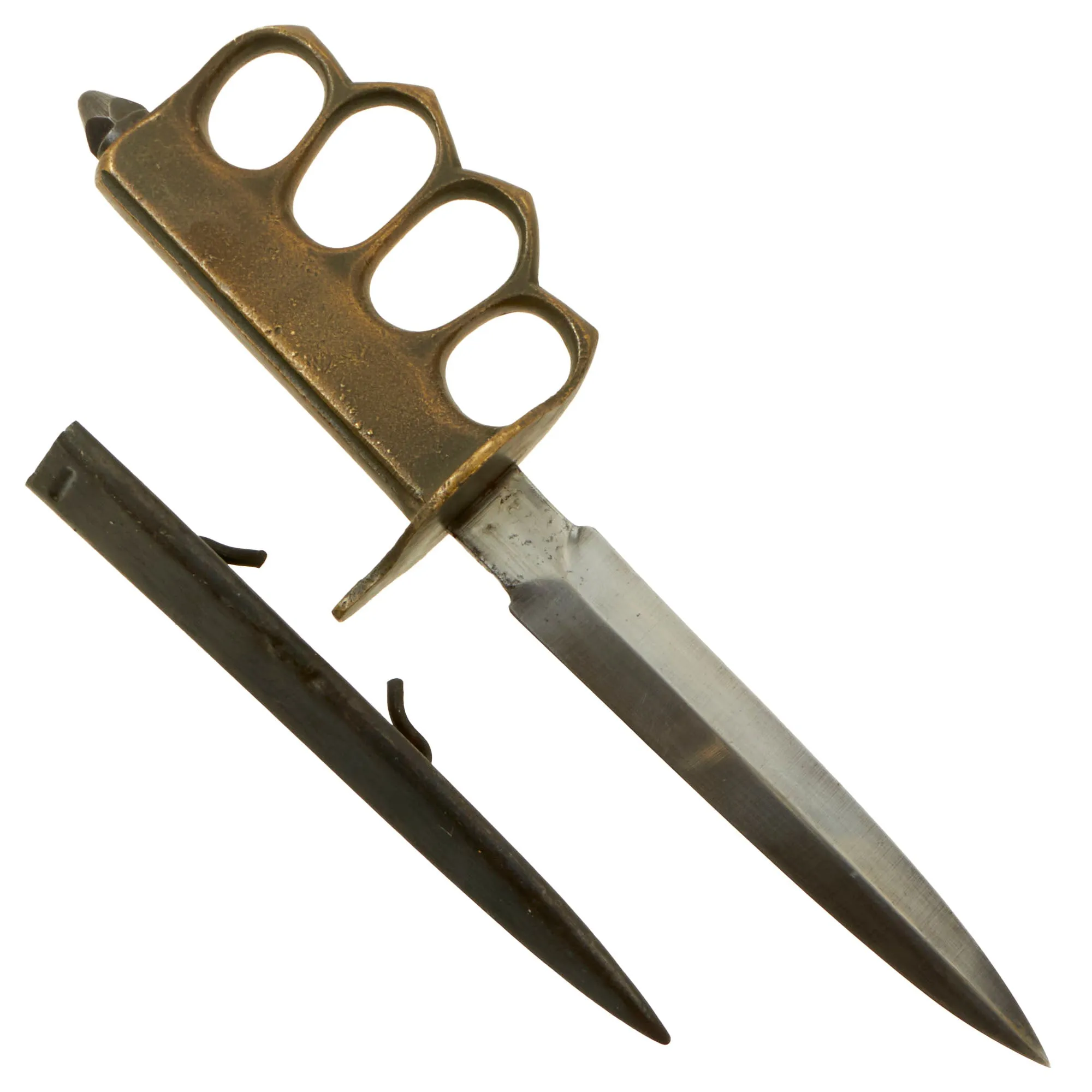Original U.S. WWI Model 1918 French Made Mark I Trench Knife by AU LION with Correct Steel Scabbard