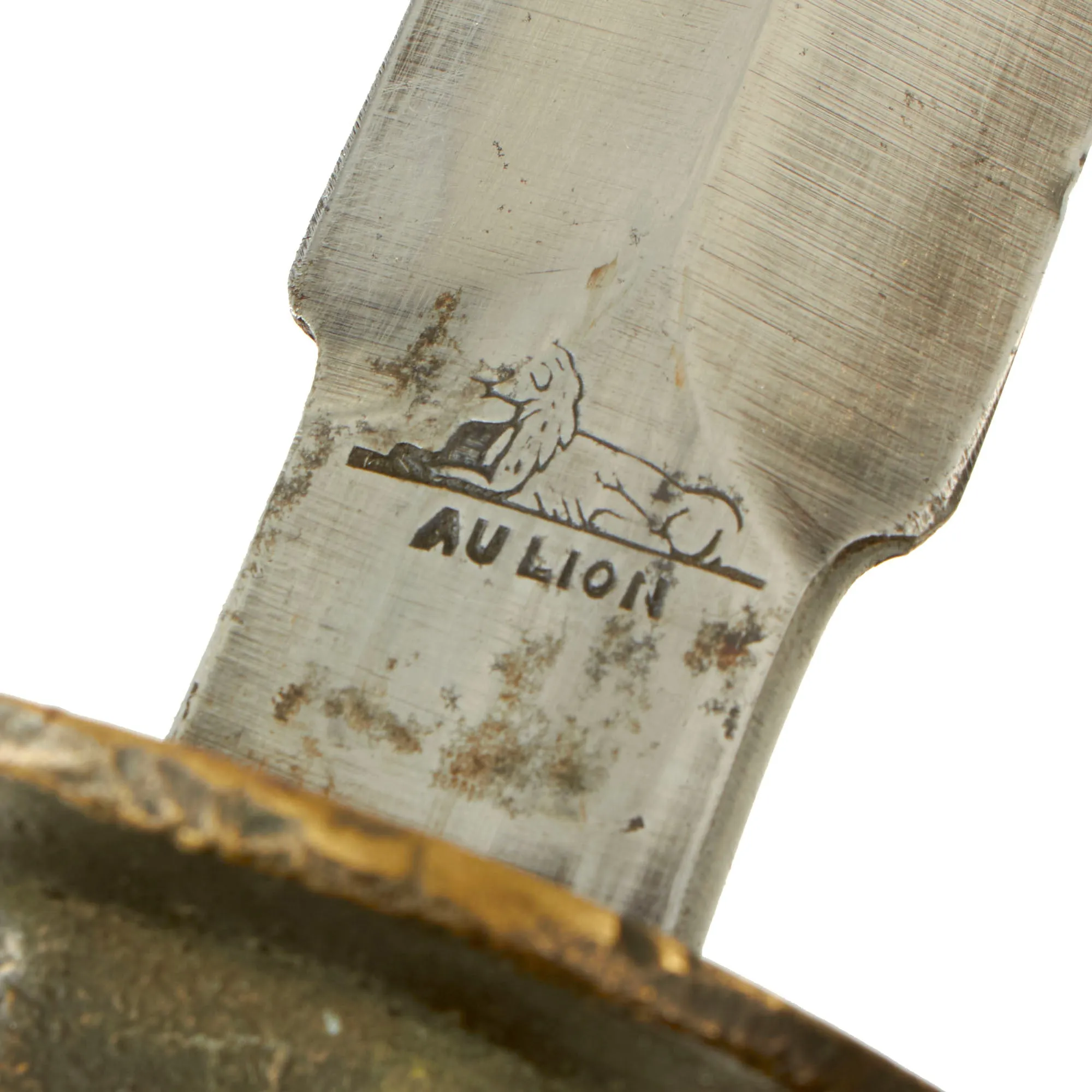 Original U.S. WWI Model 1918 French Made Mark I Trench Knife by AU LION with Correct Steel Scabbard