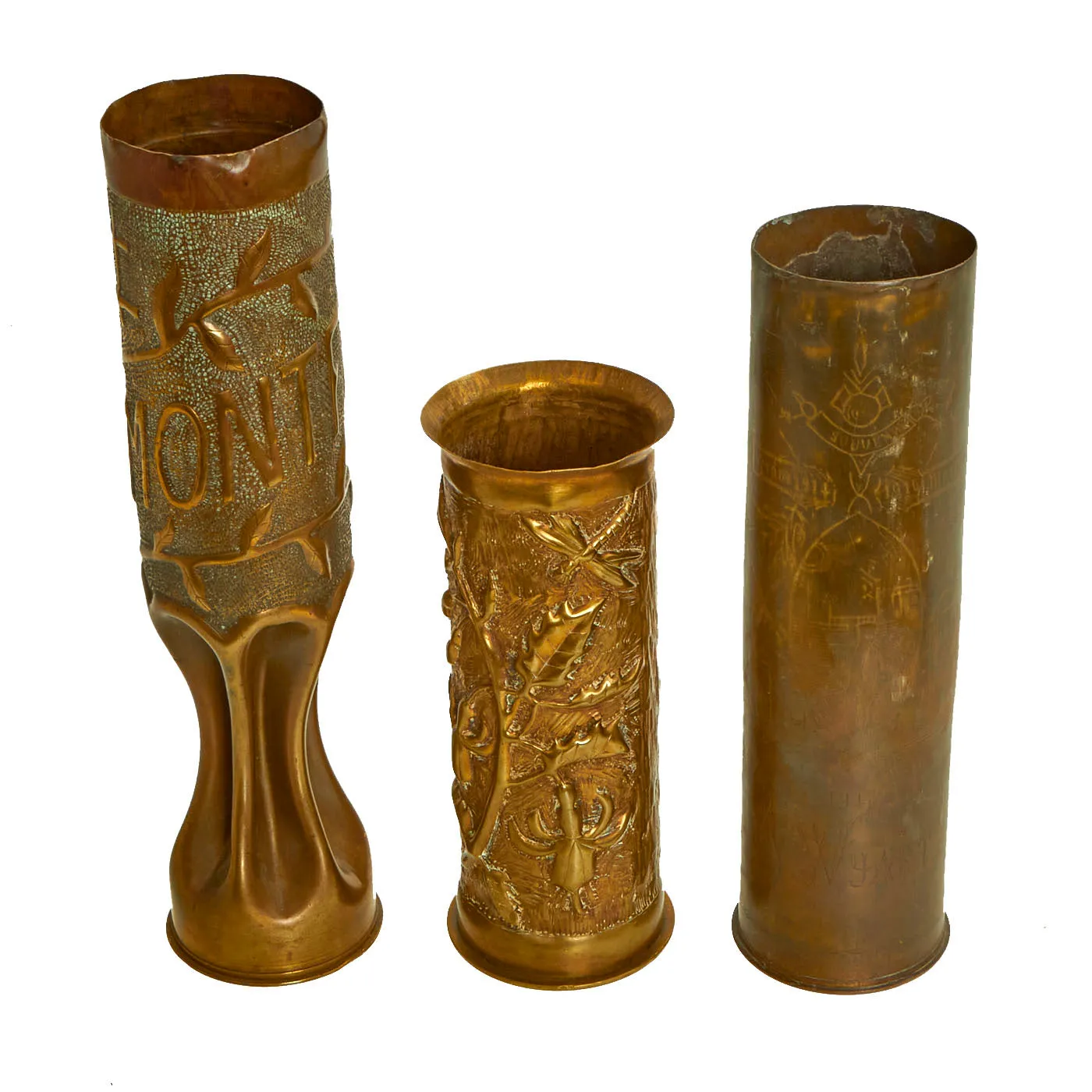 Original U.S. WWI Verdun Artillery Shell Trench Art Lot - 3 Items