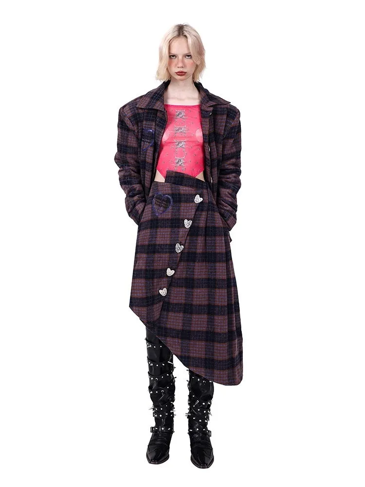 Plaid Metal Heart Jacket & Asymmetric Skirt Setup【s0000004350】