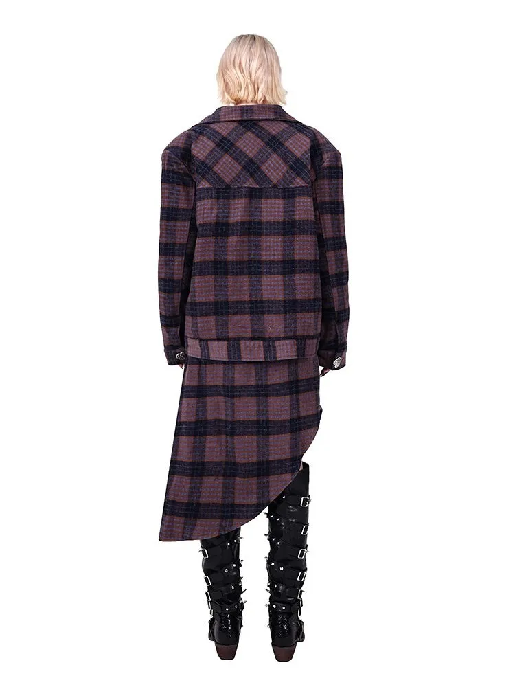 Plaid Metal Heart Jacket & Asymmetric Skirt Setup【s0000004350】