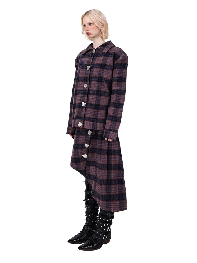 Plaid Metal Heart Jacket & Asymmetric Skirt Setup【s0000004350】