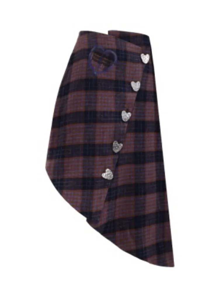 Plaid Metal Heart Jacket & Asymmetric Skirt Setup【s0000004350】