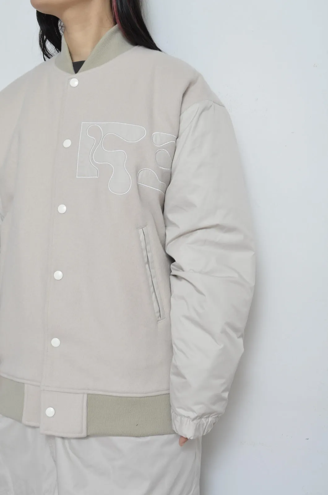 REMIX MELTON LAYER STADIUM JACKET/BEG/01