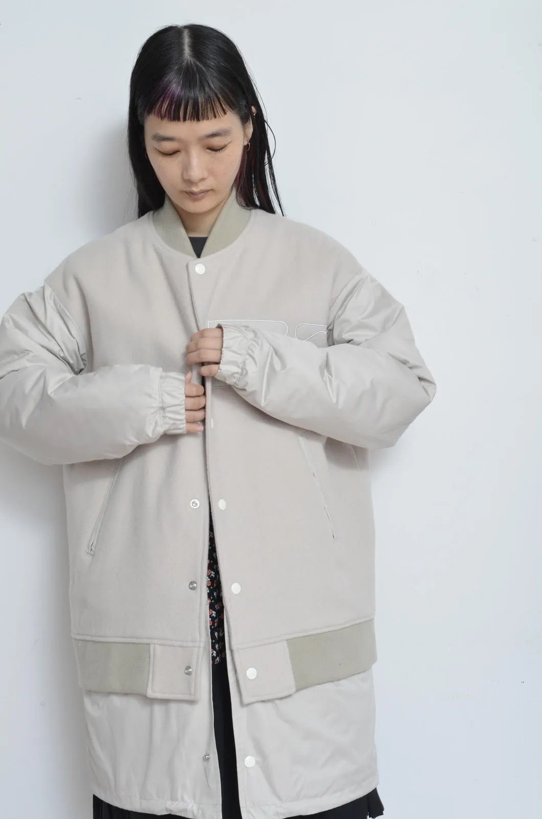REMIX MELTON LAYER STADIUM JACKET/BEG/01