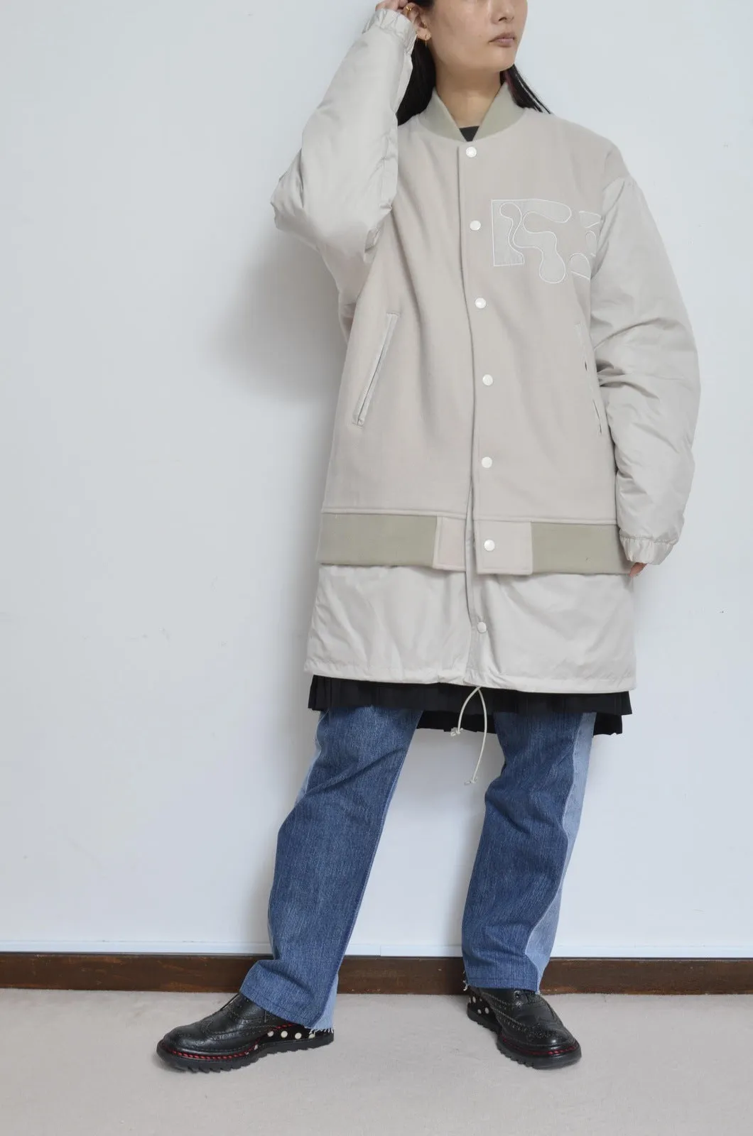 REMIX MELTON LAYER STADIUM JACKET/BEG/01