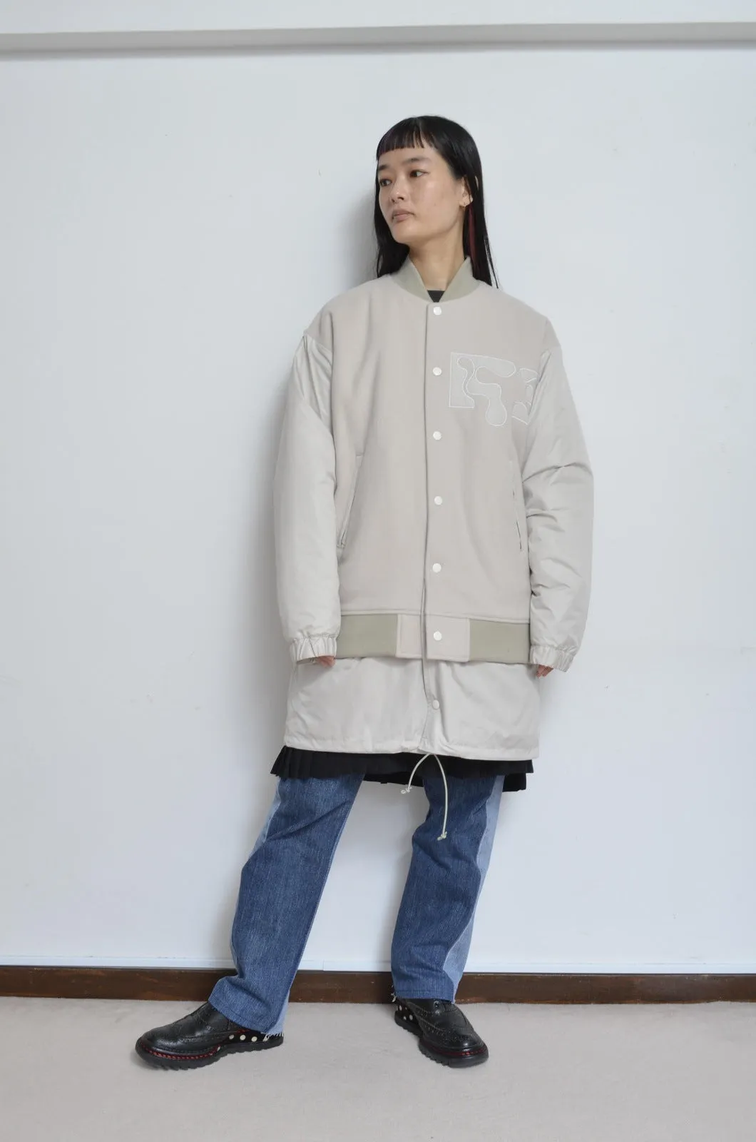 REMIX MELTON LAYER STADIUM JACKET/BEG/01
