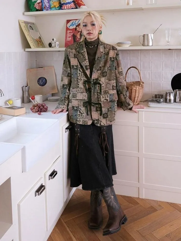 Retro printed suit design jacket【s0000003500】