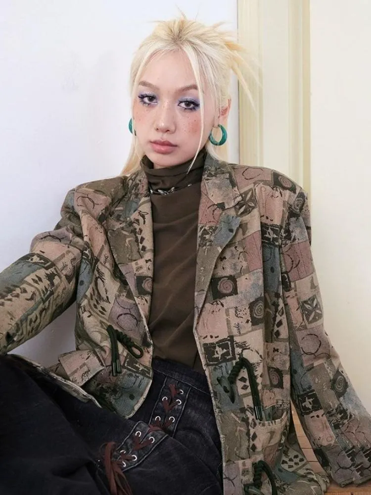 Retro printed suit design jacket【s0000003500】
