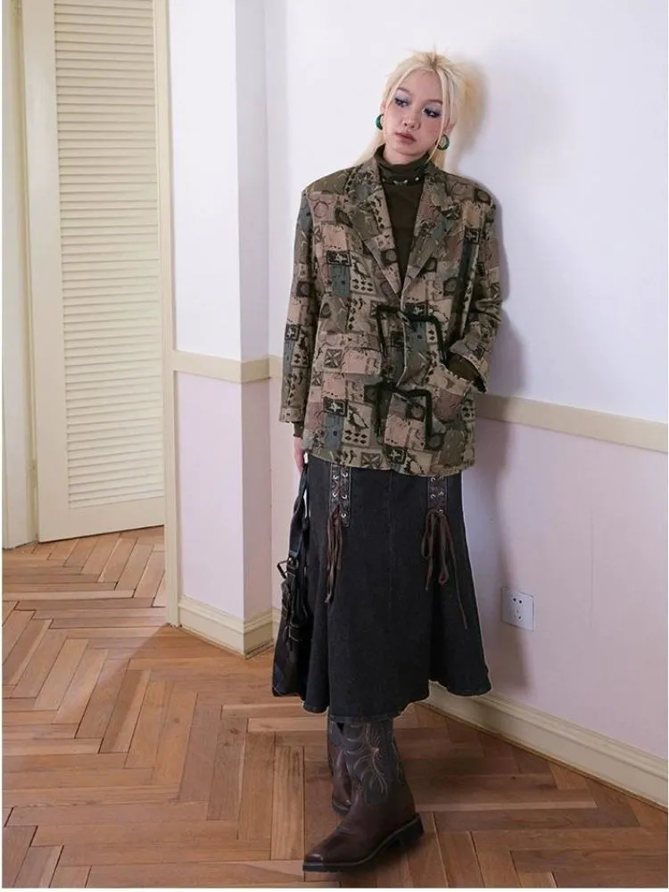 Retro printed suit design jacket【s0000003500】