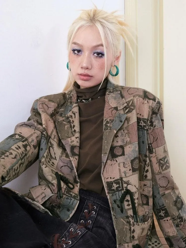 Retro printed suit design jacket【s0000003500】