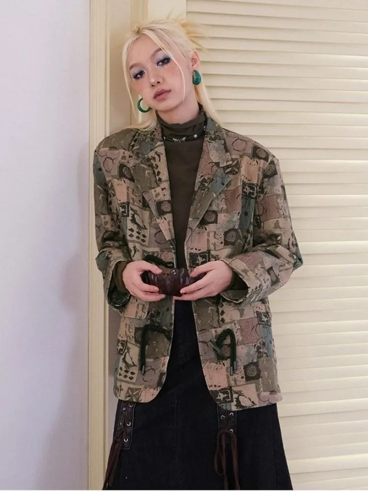 Retro printed suit design jacket【s0000003500】