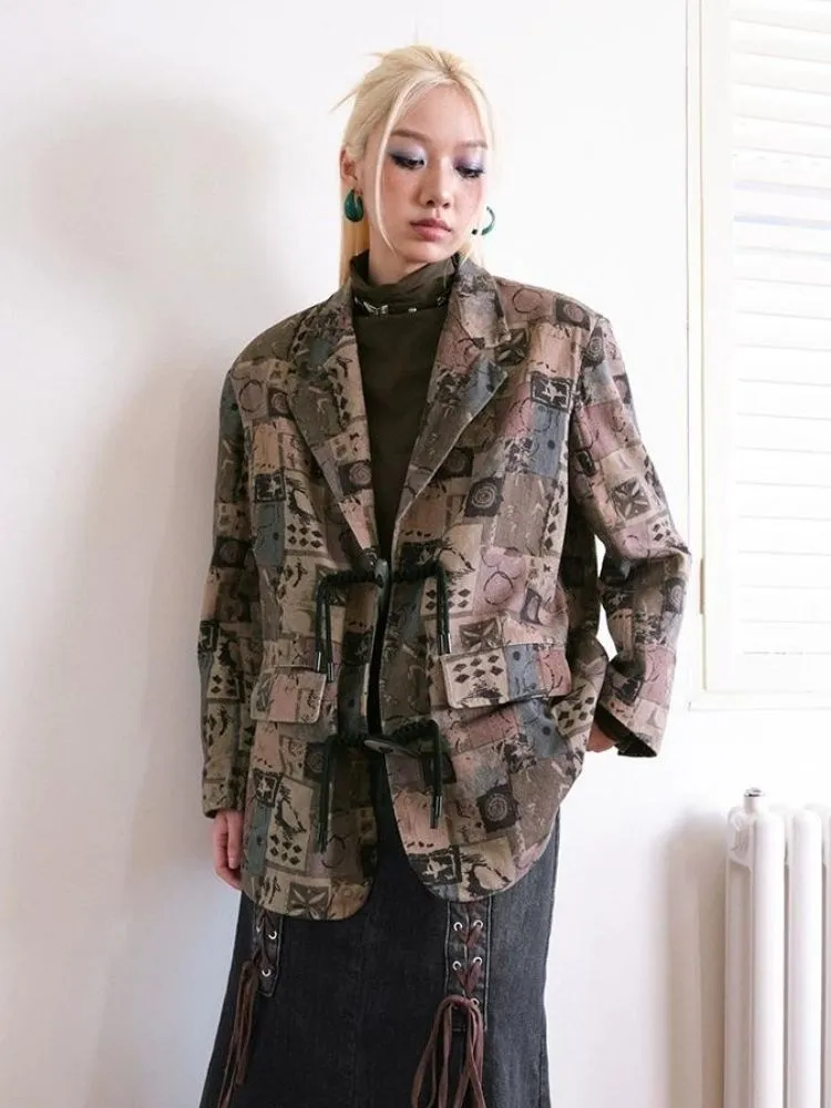Retro printed suit design jacket【s0000003500】