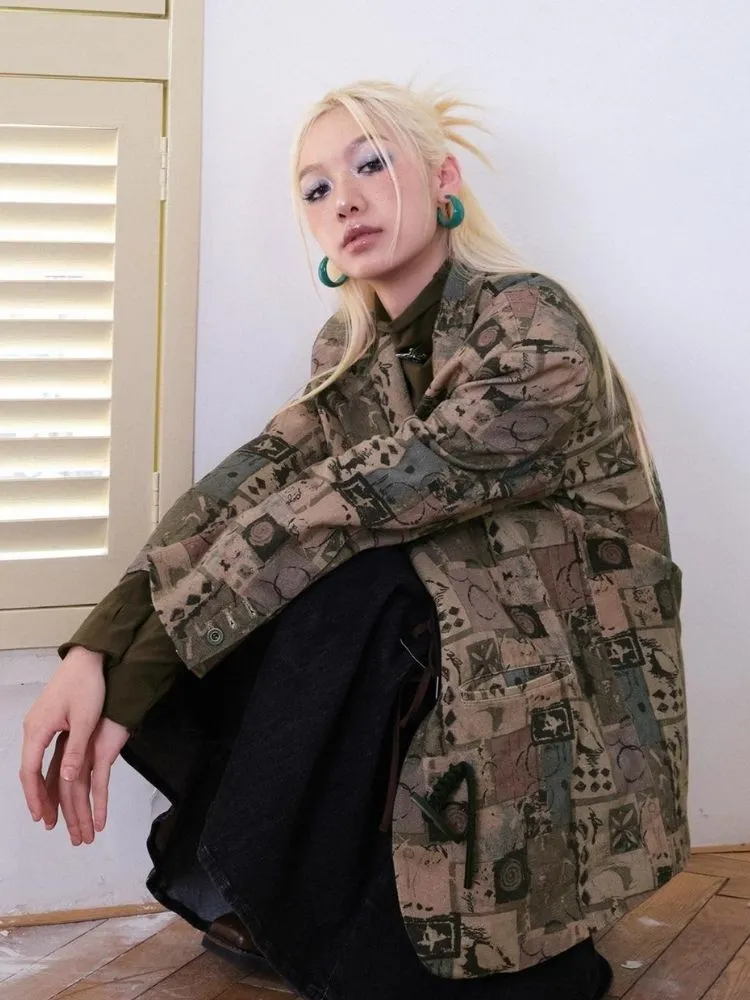 Retro printed suit design jacket【s0000003500】