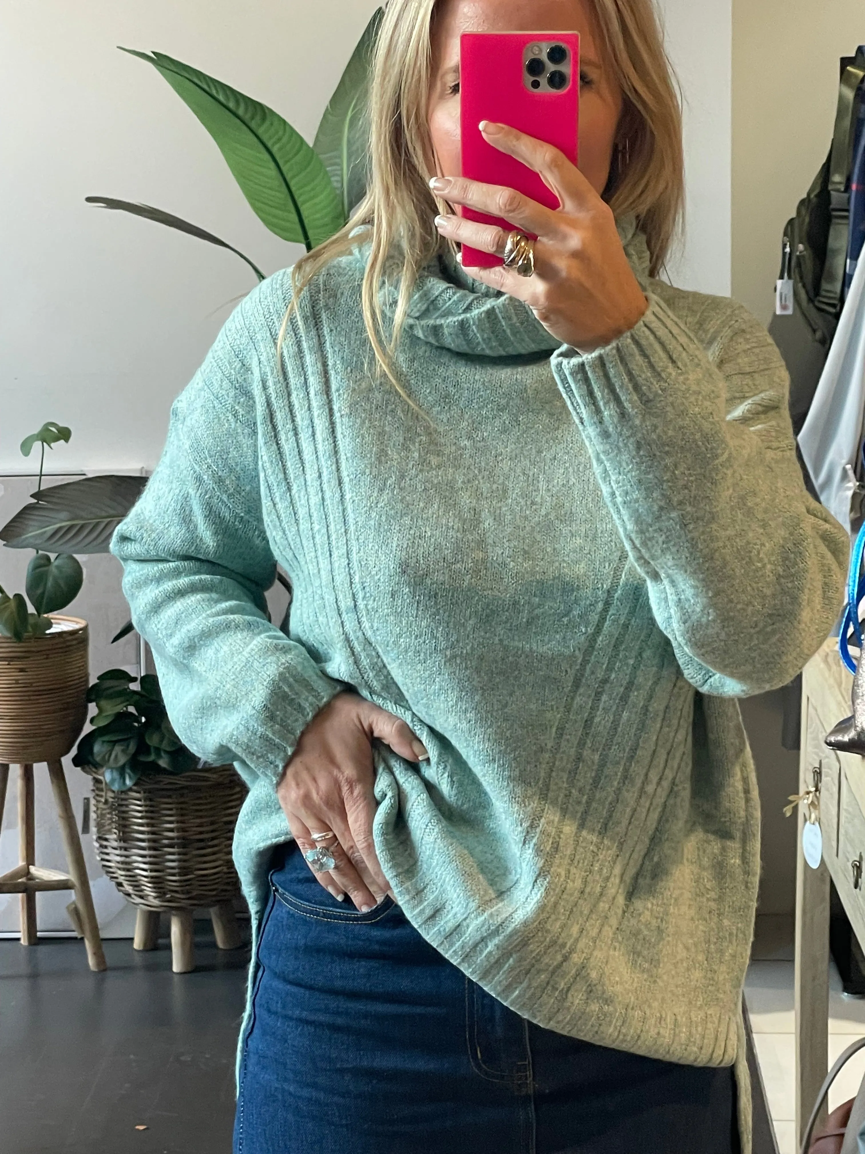 Roll Neck Relaxed Knit- mint
