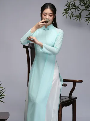 Tranditional Vietnam Dress Purple Long Cheongsam Ao Dai