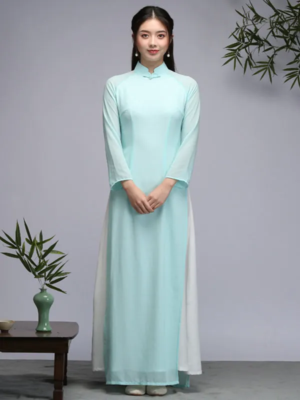Tranditional Vietnam Dress Purple Long Cheongsam Ao Dai