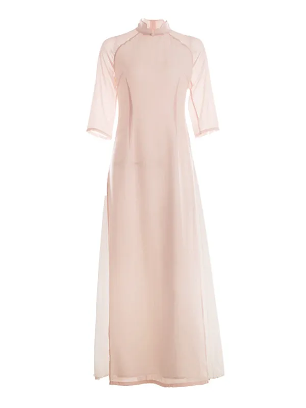 Tranditional Vietnam Dress Purple Long Cheongsam Ao Dai