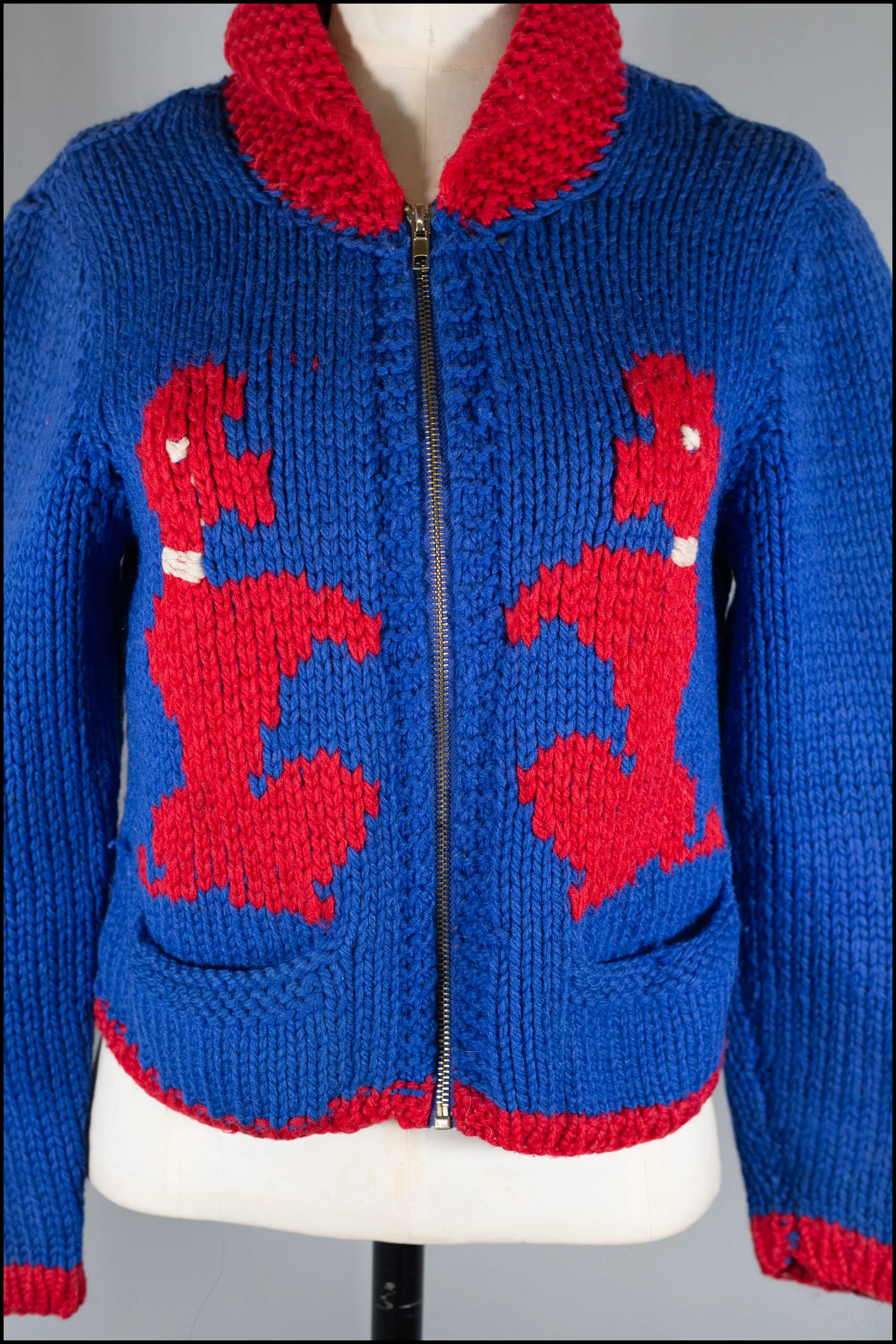 Vintage 1950s Blue Poodle Cardigan