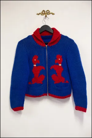 Vintage 1950s Blue Poodle Cardigan