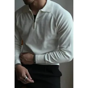 Wiaofellas  -  Autumn Clothing Men's Clothing Luxury Knitted Polo Shirt Casual Fashion Zippers Solid Color Long Sleeve Pullovers Leisure Shirts