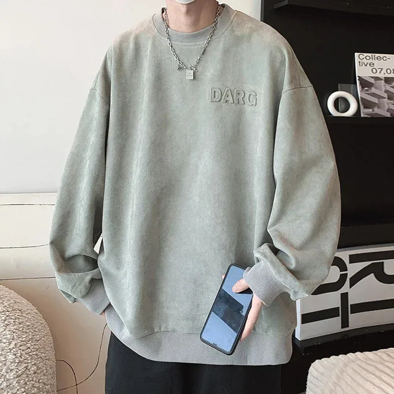 Wiaofellas  -  Spring Men's Swetshirts Letter Print Loose Pullovers Korean Style Round Neck Tops Hip Hop Streetwear Drop Shoulder Hoodies