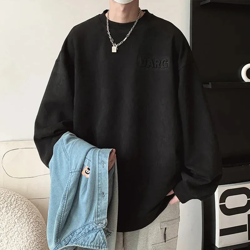 Wiaofellas  -  Spring Men's Swetshirts Letter Print Loose Pullovers Korean Style Round Neck Tops Hip Hop Streetwear Drop Shoulder Hoodies