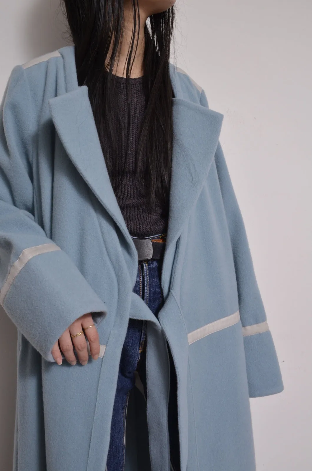 WOOL NO-COLLAR ROBE/MINT BLUE