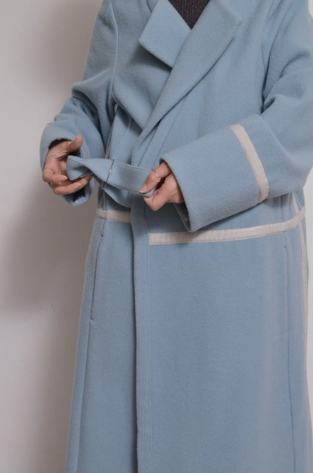 WOOL NO-COLLAR ROBE/MINT BLUE