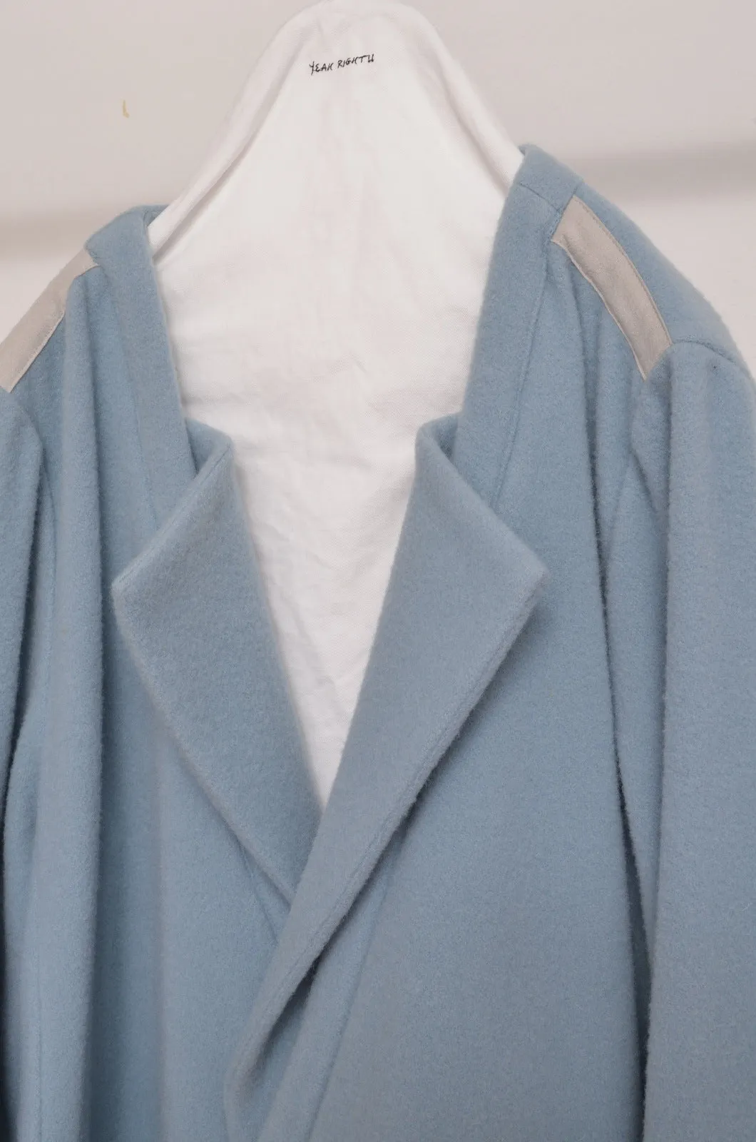WOOL NO-COLLAR ROBE/MINT BLUE