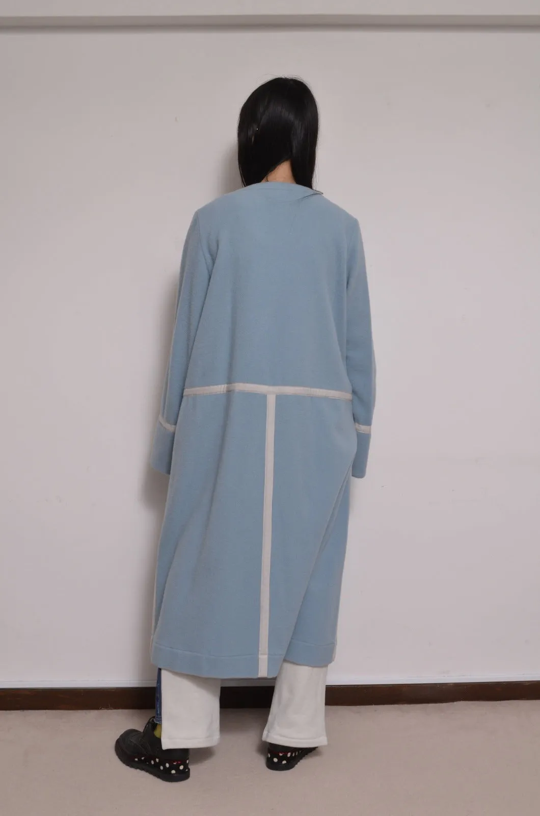 WOOL NO-COLLAR ROBE/MINT BLUE