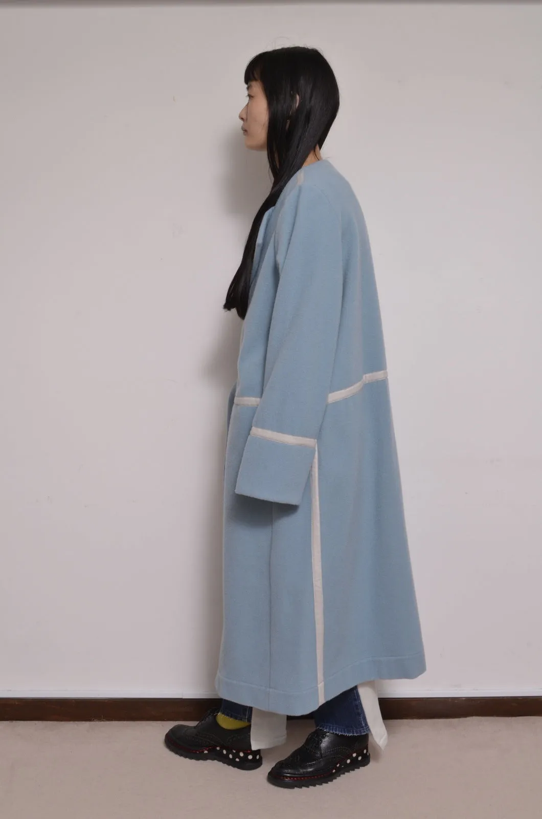 WOOL NO-COLLAR ROBE/MINT BLUE